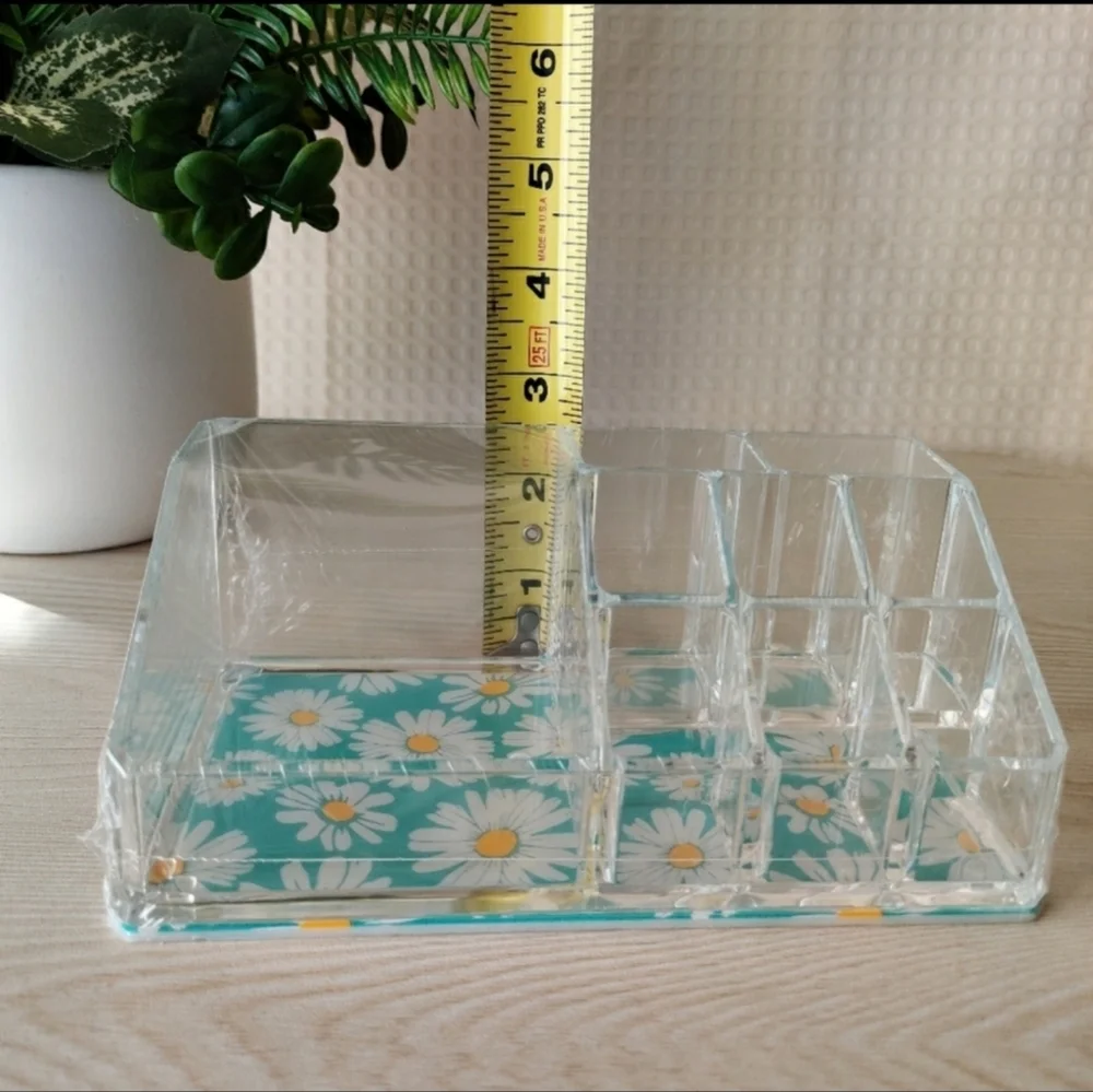 Sorbus Cosmetic Organizer Clear Acrylic Case Daisy Print, New